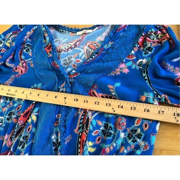 MI AMI Shirred Hem Paisley Floral Faux Wrap  Top SZ S - Picture 7 of 11